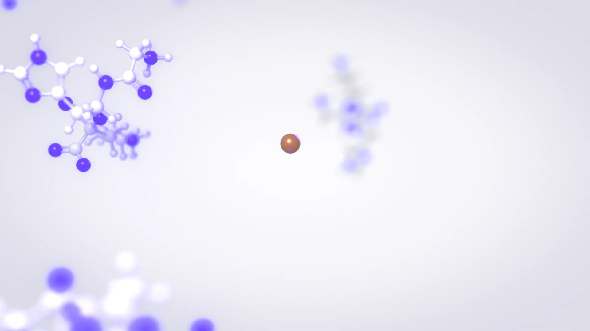 A GHK peptide wrapping around a copper atom, in violet and pearl white